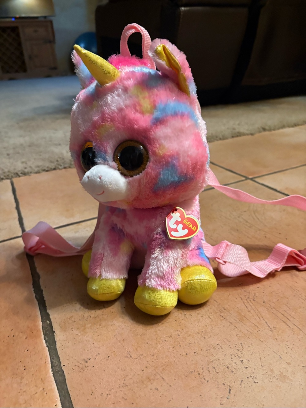Ty Plush Unicorn Backpack - Pink, Yellow, Blue